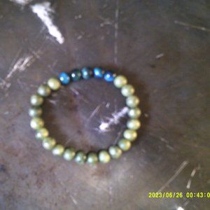 Jade and Blue Tigers Eye Beaded Stretchy Bracelet (handmade)